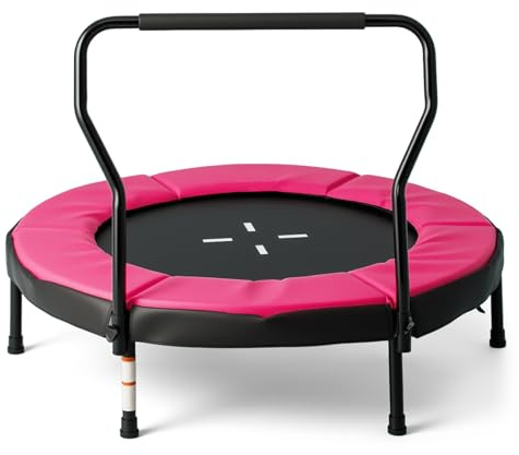 COSTWAY 40 Inch Mini Trampoline for Toddlers, Children Exercise Rebounder with Foam Handlebar and Padded Safety Pad, Indoor Outdoor Kids Trampolines for 3-6 Years Old (Pink)