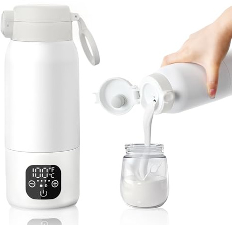 Scaldabiberon Portatile Senza Fili per Viaggio, scaldabiberon ricaricabile USB, Scaldabiberon da Viaggio per Latte e Acqua, 17oz/500ml, Batteria 11000mAh, Temperatura Regolabile, Riscaldamento Veloce