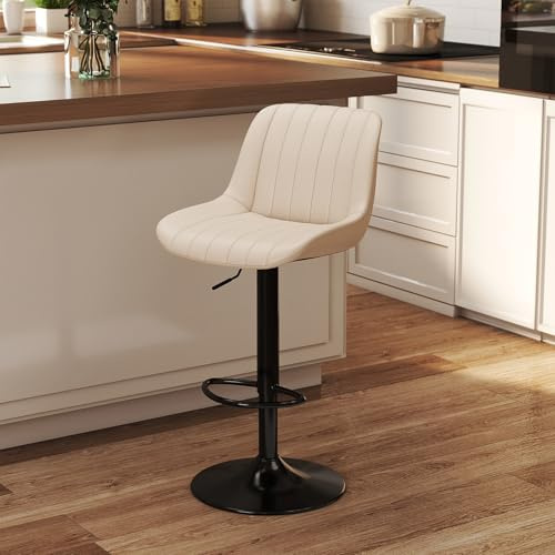 Youhauchair Barhocker, Drehbare Barhocker mit Lehne, Beige | 20 cm Höhenverstellung, Ergonomisch gebogener Sitz, trägt bis zu 150 KG, PU-Leder, mit Lehne, 360°-Drehung