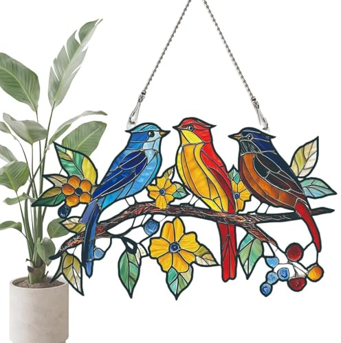 Adorno para ventana de pájaro - Atrapador de sol decorativo colgante colorido | Inspirado en la naturaleza artística, regalo hecho a mano para los amantes de los pájaros, elegante
