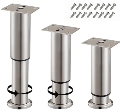 ID Dinkel Möbelfüße verstellbar 12-19cm (4 Stück) Metall Edelstahl-Optik Ø38mm Schrankfüße höhenverstellbar für Schrank, Sofa, Bett, Tisch & Regale
