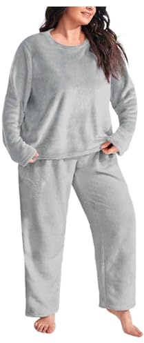 Generisch Conjunto de pijama de franela para mujer, talla grande, forro polar de coral grueso, ropa de salón holgada, ropa de dormir de invierno y ropa de abrigo para el hogar y al aire libre