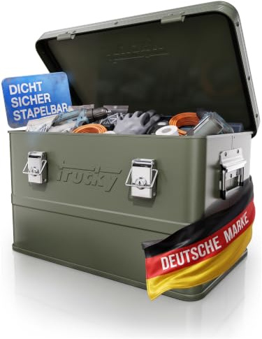 Trucky Caja de aluminio con tapa, color verde, caja de aluminio, 30 litros, caja de transporte, caja de metal, caja de almacenamiento de aluminio, con cerradura, caja de metal