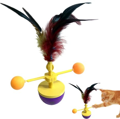 Générique Jouets À Jeu Automatique pour Chats,Boule Roulante avec Plumes pour Jeu De Chat | Stimulant Anti-Ennui pour Animal De Compagnie,Activité Physique et de Divertissement pour Animal