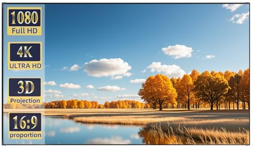 Écran de Projection à Cadre Fixe de 72 Pouces (158 × 89 cm),Format 16:9, Cadre en Aluminium,Écran de Cinéma 4K HD pour Home Cinéma/Présentations en Salle de Réunion/Bureau