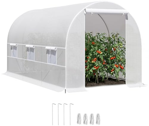 Outsunny Serre Tunnel de Jardin 8m², Serre de Jardin Tunnel 400x200x200cm avec Porte et 6 fenêtres, pour extérieur, Toutes Saisons, légumes, Fruits, Fleurs, bâche PE Haute densité 140 g/m² Blanc