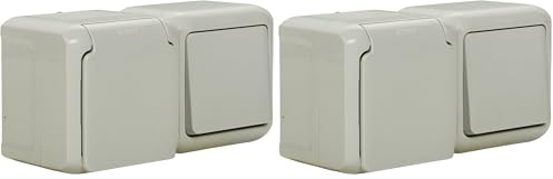 Legrand 782391 Forix - Juego de interruptor y enchufe de montaje en superficie a prueba de humedad (horizontal). Enchufe IP44 con tapa. Color Blanco (Paquete de 2)