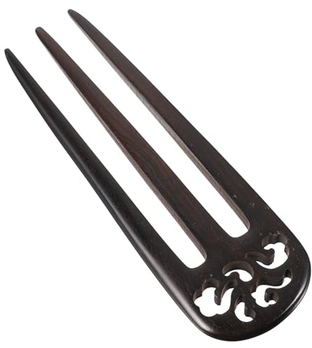 NUOBESTY Fourche à Cheveux pour Festival et Fête en Bois Foncé à 3 Dents Vintage Épingle Sculptée pour Coiffure Élégante
