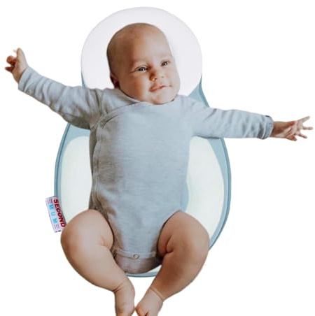 SECOND MUM Ultra Comfort Newborn Baby Pillow Portable Adjustable (Blue)