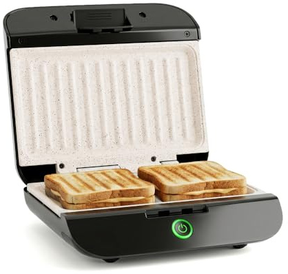 Nilson Life Sandwichera Grill para Bocadillos y Sandwich, Capacidad para 2 Sandwiches, Revestimiento Antiadherente, Placa Fija, NSM800FX, 800 W,Cable 80 cm, Inox