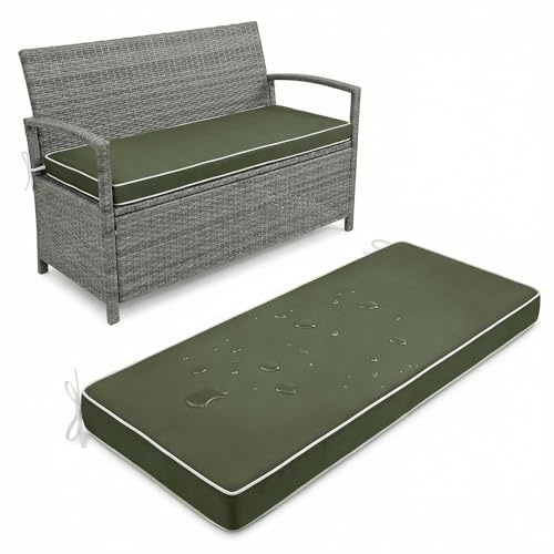 Extra Thick 5 cm Comfort Washable Bench Cushion, Waterproof 2/3/4 Seater Bench Cushion, Piano Bench Cushion Replacement with Ties Indoor Outdoor Non-Slip Seat Pad ,Long Chairs,Military Green,65x30cm