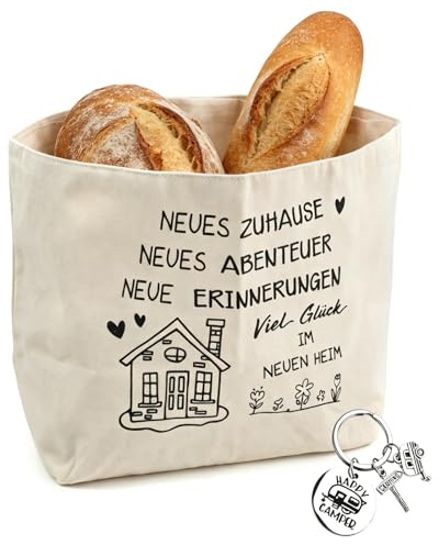 Rundago Cestino per Pane in Tessuto Pieghevole 38x22 cm, Portapane in Cotone e Tela Bianco con Portachiavi in Omaggio, Sacchetto Multiuso Lavabile per Pane, Frutta e Colazione