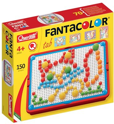 Quercetti FantaColor Tab, Mosaiksteine zum Basteln Set ab 4 Jahre, Kreatives Steckspiel mit 150 bunten Steinchen, Mosaik Bastelset Kinder mit Rahmen, Mosaic Tiles Spielzeug für Jungen und Mädchen