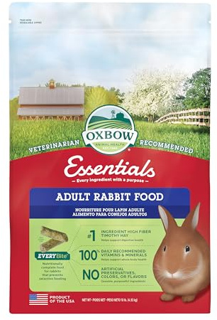 Oxbow Essentials Rabbit Food, Adult, Made with Oxbow Timothy Hay for Rabbit, Pet Pellets with Vitamins & Minerals, Small Animal Pet Products, Bunny Food, Made in USA, High Fiber, 10 lb. Bag
