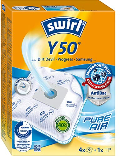 Swirl Y 50 EcoPor Staubsaugerbeutel (4 Beutel), reißfeste Staubbeutel für einige Dirt Devil, Grundig & Severin Staubsauger, 99,9 % Filterung von Hausstaub & allergenem Feinstaub