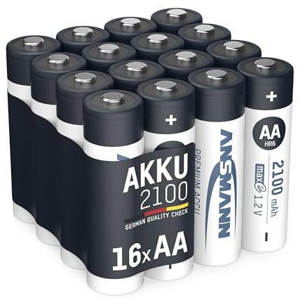 ANSMANN wiederaufladbar LSD Akku Batterie geringe Selbstentladung Mignon AA 2100mAh maxE NiMH vorgeladen sofort einsatzbereit hohe Kapazität ready to use 16er Pack