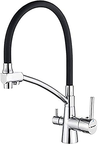Ibergrif Rubinetto 3 Vie Cucina,Rubinetto per Cucina a Girevole a 360°, Miscelatore per Lavello Con Beccuccio Flessibile, Rubinetto per Lavello Da Cucina per Acqua Fredda e Calda e Filtro