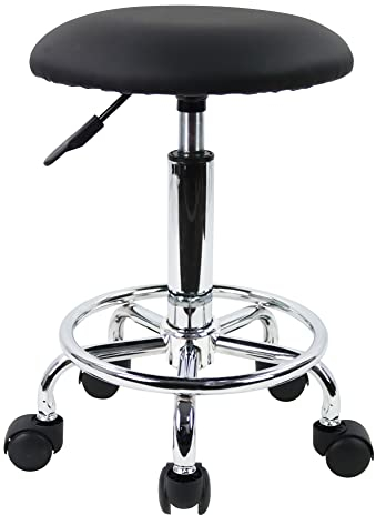 KKTONER Swivel Rolling Stool Height Adjustable PU Leather Cushion Salon Vanity Massage Office Stool Chair Small (Black)
