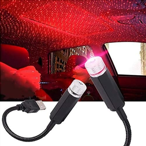 Led Coche Interior Iluminación Luz de Atmósfera Lámpara roja Estrella de Techo USB RomáNticas Auto Del Techo Cielo estrellado Star Ceiling Light Roof Lights Romantic (Rojo)