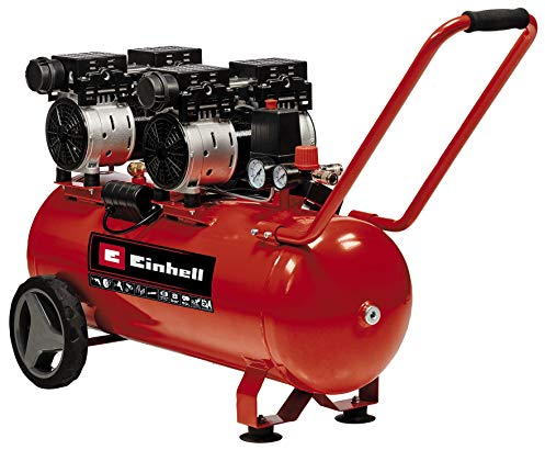 Einhell Kompressor TE-AC 270/50 Silent Plus (1500 W., max. 8 bar, 50 l-Tank, 270 l/min Ansaugleistung, Motordrehzahl 1450 min^-1, Druckminderer, Manometer, ölfrei)