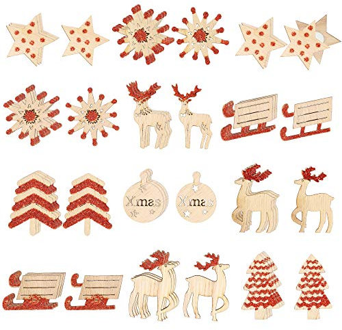 com-four® 48x 3D Aufkleber aus Holz zur Weihnachtedekoration - Deko-Set Geschenkaufkleber zur Dekoration, Zauberhafte Dekosticker (48 Stück - Aufkleber - rot)