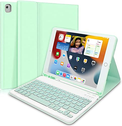 Funda con Teclado para iPad 10.2 2021 y 2020 y 2019/iPad Air 3 /iPad Pro 10.5 2017 - Funda Protectora Delgada con Ranura de Lápiz, Teclado Inalámbrico Desmontable para iPad 7ª/8ª/9ª Generación (Green)