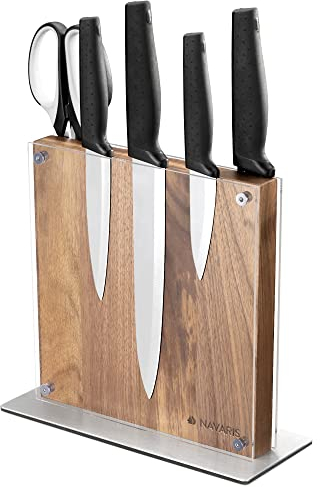 Navaris Porta Coltelli da Cucina - Ceppo Portacoltelli Doppio Lato Magnetico - Tavoletta con Calamita Magnetica Rivestita in Legno Acacia e Acrilico