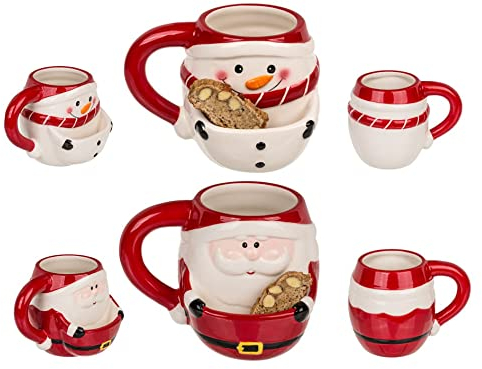 KA Yogawear Tazza natalizia con scomparto per biscotti, tazza da caffè e vin brulé in ceramica