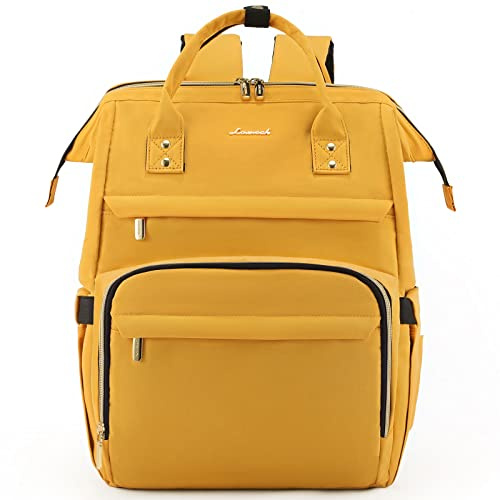 LOVEVOOK Laptop Rucksack Damen 15,6 Zoll, Wasserdicht Schulrucksack Mädchen Teenager Schultasche mit USB Ladeanschluss, Groß Rucksäck Backpack für Schule Uni Reise Arbeit Gelb