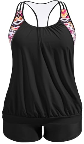 Holipick Black1 Plus Size Tankini Swimsuit for Women Two Piece Tummy Control Bathing Suit Blouson Racerback Tankini Top with Shorts 18W