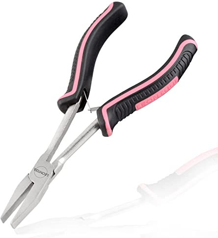 LEONTOOL Long Reach Flat Nose Pliers - 6 Inch Duck Bill Pliers for Jewelry Making, Wire Bending, Tight Spaces - Pink Tool for Women