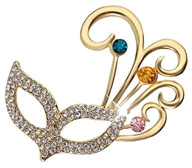 Fashion Fox Mask Brooch for Women Girls Dainty Cubic Zirconia Crystal Diamond Brooches and Pins Corsage Boutonniere Dress Accessories Jewelry Gifts for Wedding Bouquet