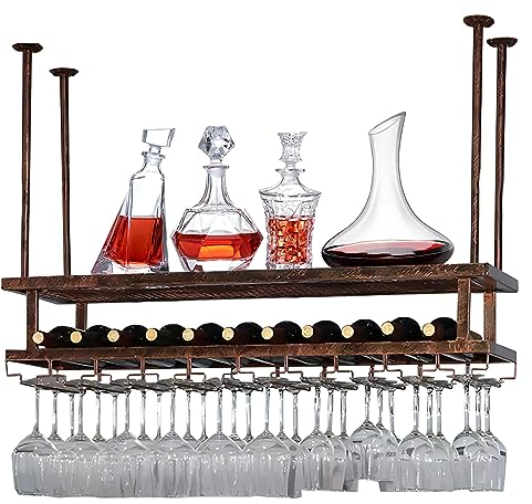 LIGUOYI Weinglashalterung Hangend, Gläserschiene Bronze, Breite Und Höhe Verstellbar Weinglashalter Decke Stabil Und Langlebig Platzsparend 3 Schichten Umgekehrter Weinglashalter Für Küche Bar