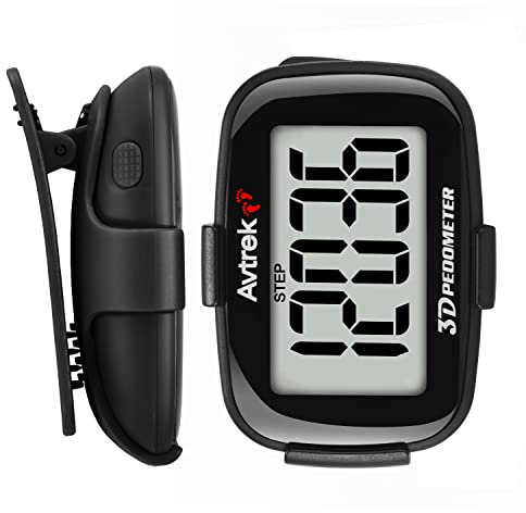 Podometro 3D de Alta Precision para Caminar Pantalla Gigante con numeros Contador de Pasos Clip para Correr con indicador de Tiempo y retroiluminacion LED (Negro)