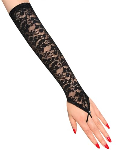 ZKSXOA 1920s Black Largo sin Dedos Boda Novia Tarde Guantes,Guantes largos de encaje para mujer para Accesorios de Vestuario Traje Fiesta,Mujer para Fiesta Banquete Boda(Black)