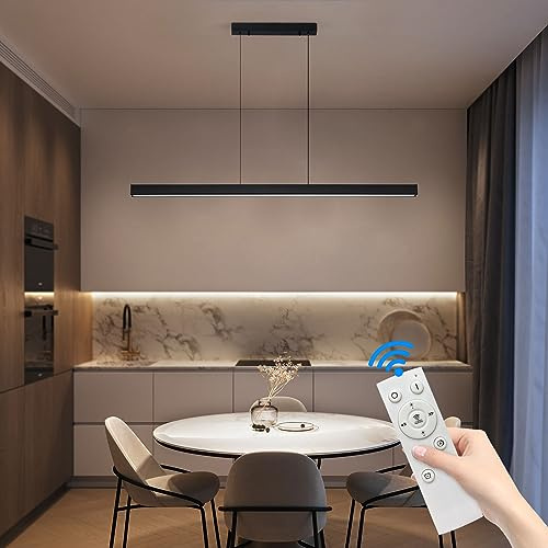 Mikeru Lineare Pendelleuchten Kücheninsel, 150cm Moderne Esszimmer Pendelleuchte Schwarz 10% bis 100% Dimmbare Hängende Höhenverstellbare Küchenpendelleuchte über Insel für Küche Esszimmer