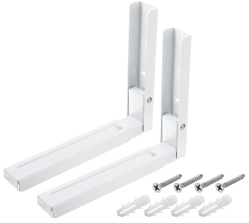 sourcing map Soporte para Horno de Microonda, 2 Unidad - Soporte Flotante Retráctil y Plegable de Acero Laminado en Frío, Soporte de Montaje en Pared para Armario de Cocina (Blanco)