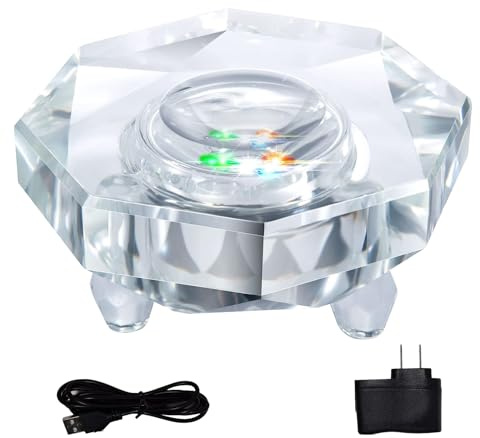 SHANDERBAR Crystal LED Light Base for 3D Glass Art, Multicolor Changing Pedestal Stand with AC Power, Lighted Base for Crystal Display, Glass Art, 3D Photo Crystals, Jewelry, and Figurines - Octagon