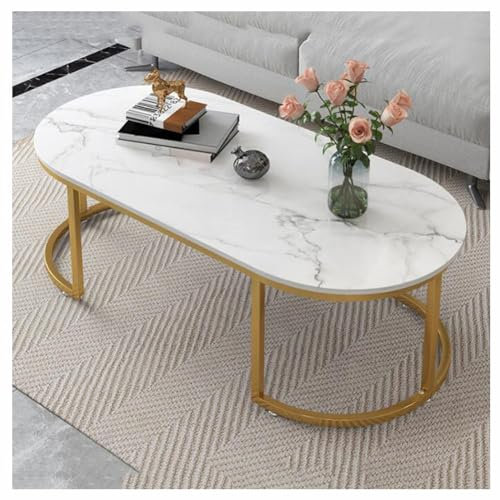 JHAISMAO Rechteckig Kunstmarmor Couchtisch 2-Etagen Mitteltisch Mit Offenem Regal Modern Akzenttisch Mit Metallgestell Startseite Tisch- Leicht Zu Montieren(Size:120x60cm,Color:Weiß)