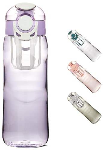 Kerilyn Transparente Wasserflasche mit Fruchteinsatz, Trinkdeckel, auslaufsichere Wasserflasche mit Schloss, BPA-freie Kunststoff-Wasserflasche für Schule, Büro, Outdoor, 794 ml, Lila
