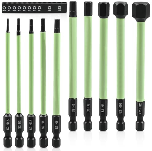 TOATELU 10 Stück Sechskant Schraubendreher Bits Set, S2 Schlagschrauber Bit 100mm, Bitsatz mit starkem Magnetkopf, für akkuschrauber 1,5/2/2,5/3/4/5/6/8/10/12 Hexagon Innensechskant Inbusschlüssel