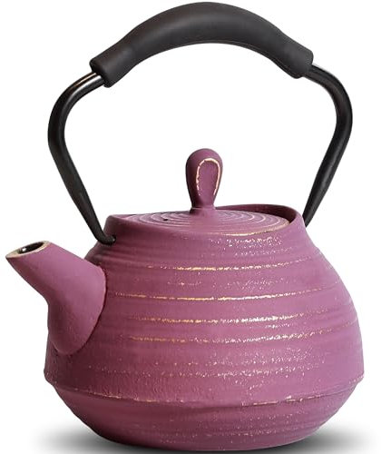 GUANGHEIRON Teiera in ghisa, piccola teiera da 623,7 g, cassaforte con infusore per tè e caffè, teiera giapponese fatta a mano rivestita con interno smaltato, manico in silicone, 650 ml, viola