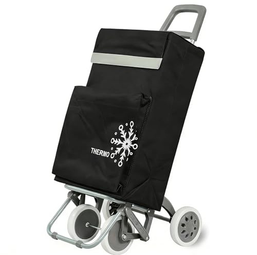 Carro de Compra Plegable Ligero, Bolsa Térmica, 100x41x33cm, 40 litros, 4 Ruedas, Embalado con Cartón Reforzado (Negro)