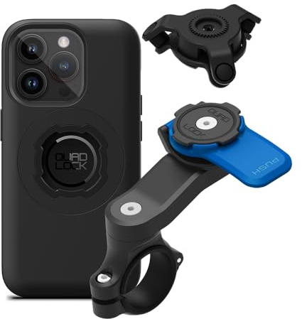 Quad Lock Telefonfäste för Motorcykelstyre med Vibrationsdämpare och MAG-fodral för iPhone 14 Pro