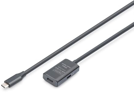 DIGITUS Aktives USB 3.2 Gen 1 Verlängerungskabel – 5 m – USB-C Stecker auf Buchse – Repeater USB-Kabel mit Plug & Play – Bis zu 5 Gbit/s – Stromversorgung über USB – Schwarz