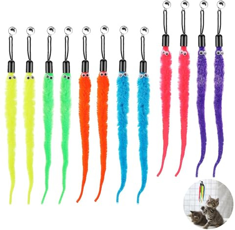 WQEDVN 12 PCS Cat Wand Toys for Indoor Cats, Cat Feather Toys with Bells, Teaser Wand Refills for Kittens, Training & Exerciser Accessories
