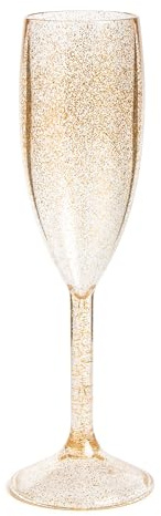 Persy Party Plastic Champagne Flutes 10 Pack - Unbreakable Wine Glasses with Long Stem - UK Based Coloured Champagne Flutes Prosecco Glasses - Gifts for Christmas, Wedding & Birthday - Glitter Gold