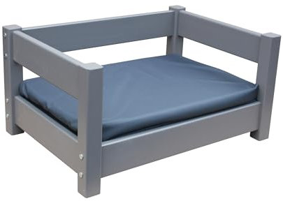 Hundebett Katzenbett Haustierbett 60x40 und 80x60 cm Kiefer massiv mit Matratze (60 x 40 cm Grau-Grau)
