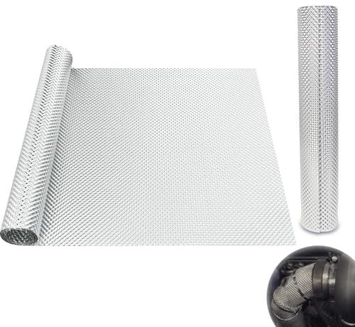 LANZLC Hitzeschutzblech, 100x40cm Hitzeschutz Hitzeblech Geprägte, Relief Fahrzeug Aluminisierter Hitzeschutzblech für Auspuff Hitzeschutzband, Wärmebarriere, Auto Auspufffolie