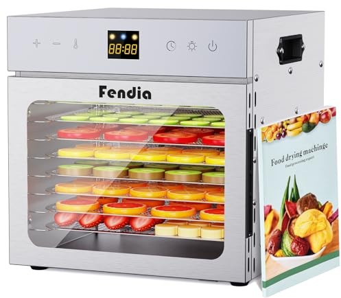 Dehydrators for Jerky, 8 Stainless Steel Trays, 600W Fruit Dehydrator, 24H Timer and 190°F Temperature Control, Overheat Protection, Food Dryer for Jerky, Herbs, Fruit, Dog Treats
